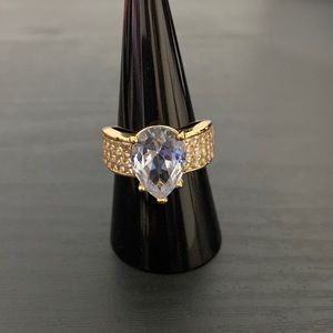 Gold Over Sterling Silver Light Blue Stone Ring Size 9